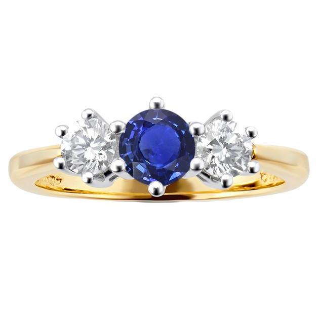 Picture of Harry Chad Enterprises 69423 3.50 CT Two Tone Diamond 3 Stone Sapphire Ring 6 Prong Set, Size 6.5