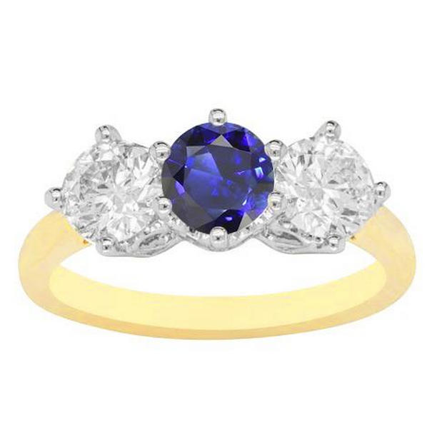 Picture of Harry Chad Enterprises 69426 Womens 3 Stone Blue Sapphire 3.50 CT 14K Two Tone Diamond Ring, Size 6.5