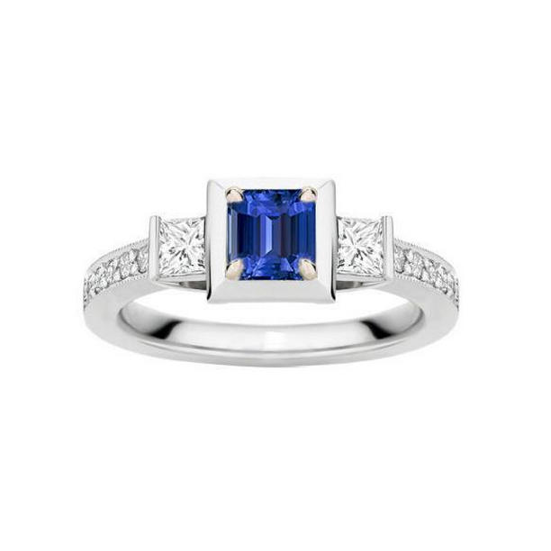 Picture of Harry Chad Enterprises 69429 2 CT Princess Diamond & Emerald Sapphire Two Tone Engagement Ring&#44; Size 6.5