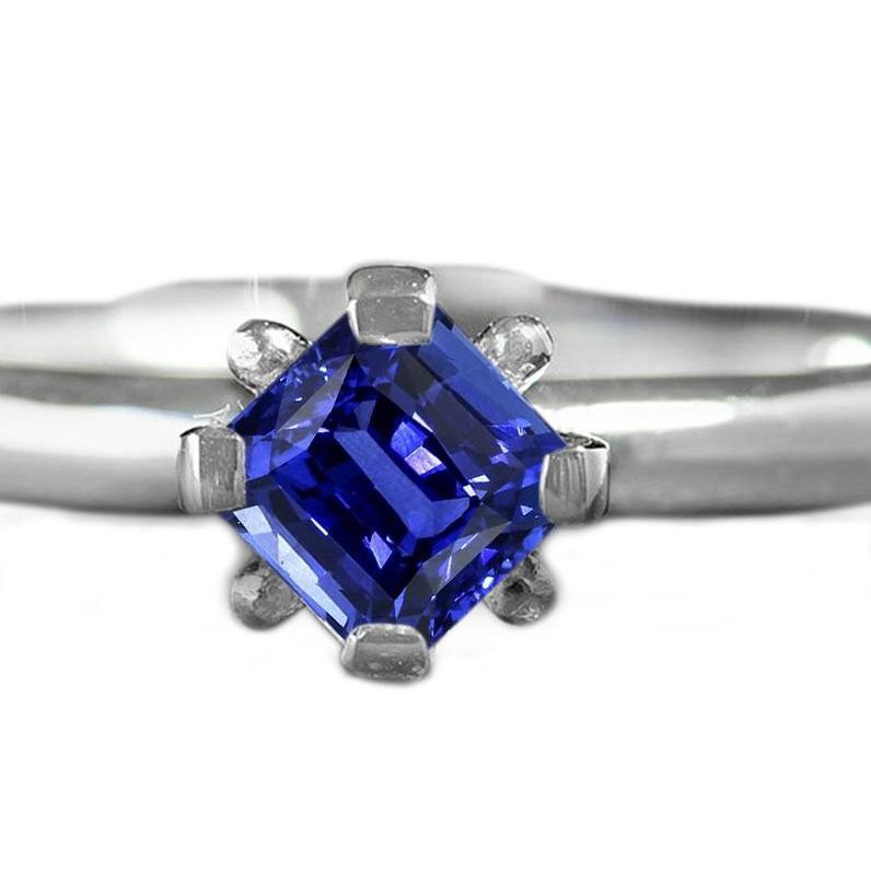 69433 3.50 CT Blue Sapphire Radiant Cut Solitaire Ring, 14K White Gold - Size 6.5