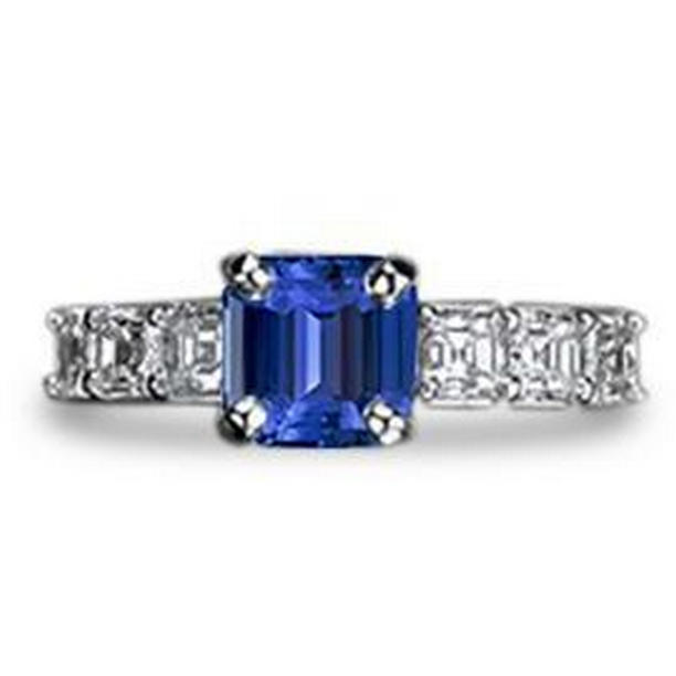 69434 2.50 CT Ceylon Sapphire Womens Emerald Gemstone Ring with Accents, Size 6.5