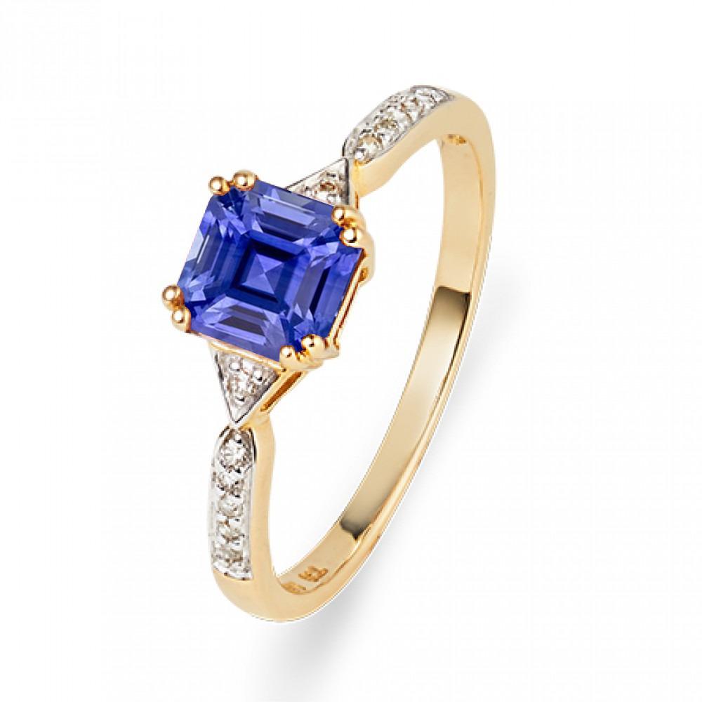 Picture of Harry Chad Enterprises 69435 2.50 CT Ladies Asscher Ceylon Sapphire Diamond Ring, Two Tone Gold - Size 6.5