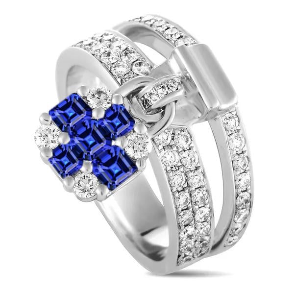 69441 Round Diamond Asscher 3 CT Lock Style Split Shank Sapphire Ring, Size 6.5