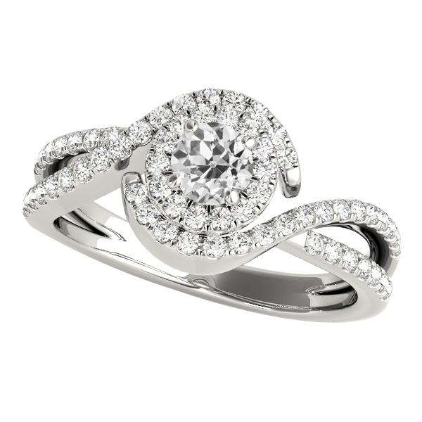 69961 4 CT Halo Round Old Cut Diamond Twisted Split Shank Fancy Ring, Size 6.5