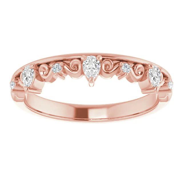 2.75 CT Antique Style Pear Old Cut Diamond Half Eternity Band, Size 6.5