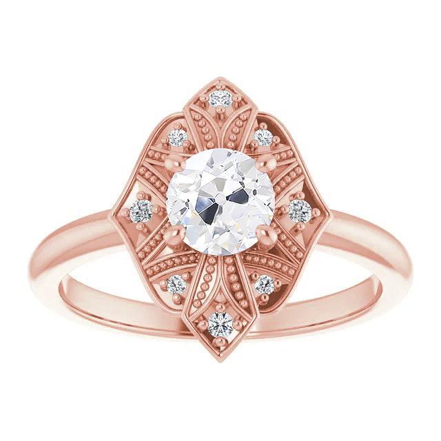 2.50 CT Round Old Cut Diamond 4 Prong Set Halo Ring, Size 6.5