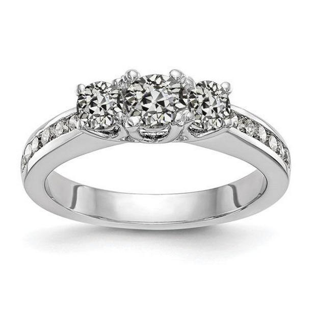 3.50 CT Old Mine Cut Diamond Prong Channel Set Engagement Ring, Size 6.5