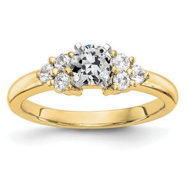 2 CT Round Old European Diamond Prong Set Engagement Ring, Size 6.5