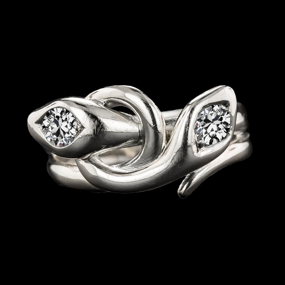 71027 2 CT Round Old Mine Cut Diamond Snake Style Wedding Ring, Size 6.5