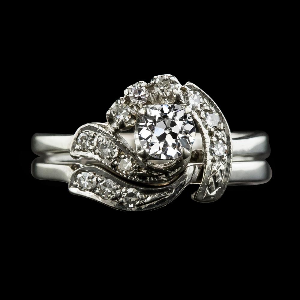 71039 2.25 CT Ladies Round Old Miner Diamond Wedding Ring Set, Size 6.5
