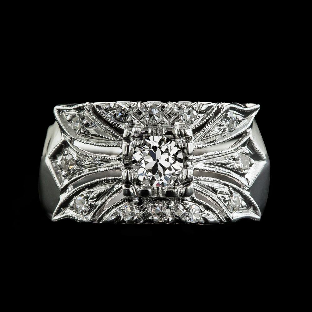 71047 2 CT Gold Milgrain Vintage Style Old Miner Diamond Ladies Ring, Size 6.5