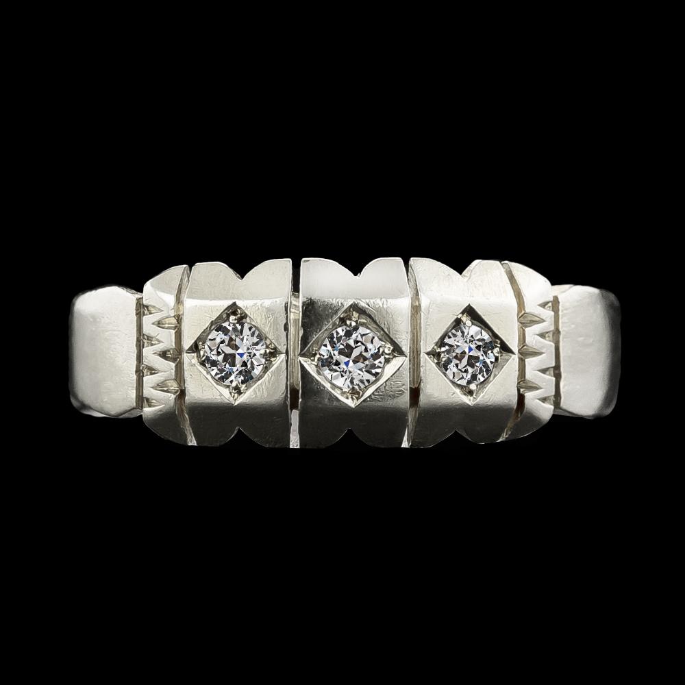 0.75 CT Antique Style 3 Stone Old Mine Cut Diamond Engagement Ring, Size 6.5