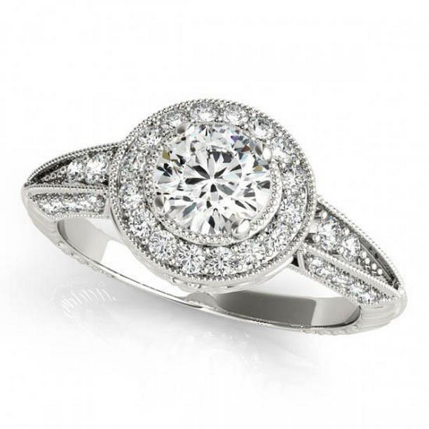 10583 1.75 CT Halo Round Diamond Vintage Style Engagement Ring, 14K White Gold - Size 6.5