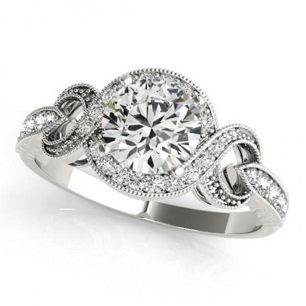 1.35 CT Halo Diamond Twisted Shank Engagement Ring, 14K White Gold - Size 6.5