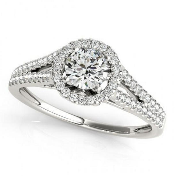 10834 1.37 CT Halo Round Diamond Split Shank Engagement Ring, 14K White Gold - Size 6.5