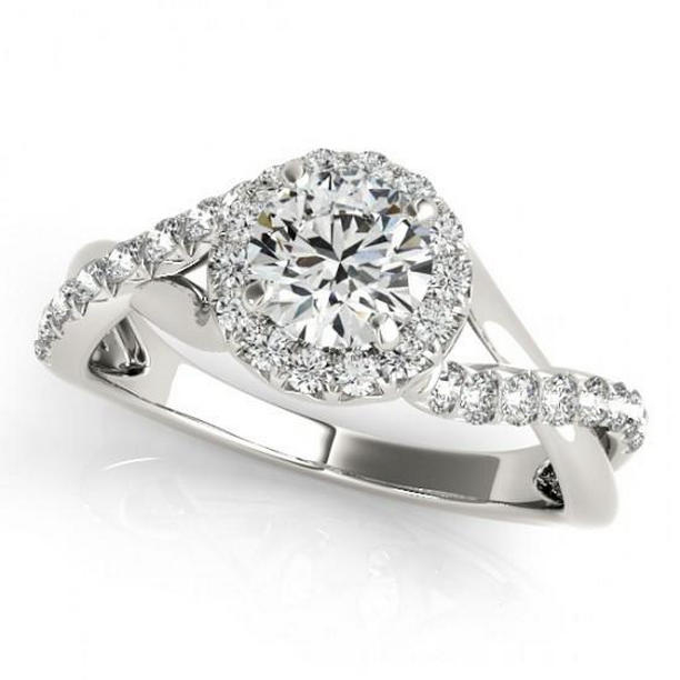 10855 1.50 CT Fancy Diamond Halo Twisted Shank Engagement Ring, 14K White Gold - Size 6.5