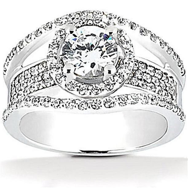 1086 2.85 CT Diamond Halo White Gold Engagement Ring, Size 6.5