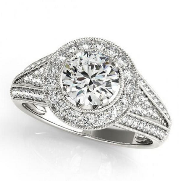 10890 2.50 CT Round Diamonds Milgrain Solid Halo Ring, 14K White Gold - Size 6.5