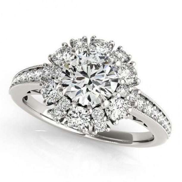 10904 2.50 CT Round Diamond Engagement Solid Halo Ring, 14K White Gold - Size 6.5