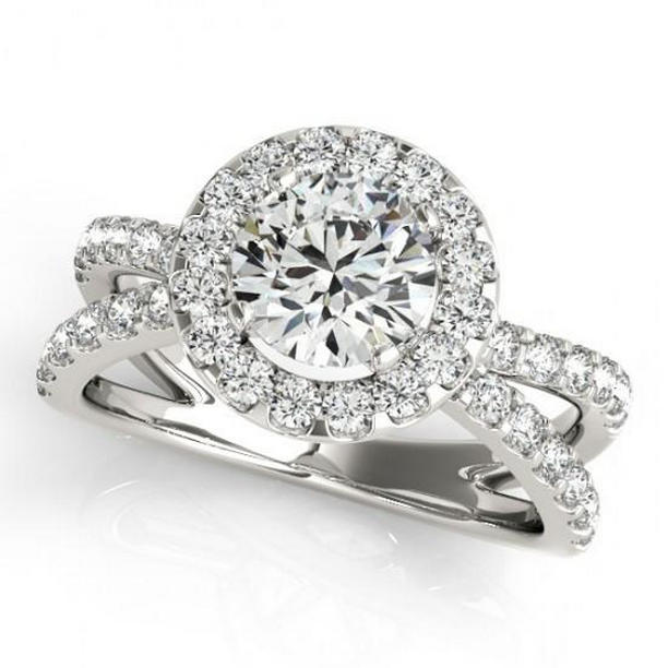 Diamond Engagement 2.50 CT Split Shank Halo Ring, 14K White Gold - Size 6.5