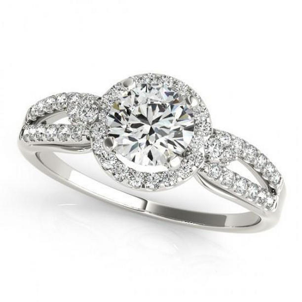 1.50 CT Halo Round Diamond Split Shank Engagement Ring, 14K White Gold - Size 6.5