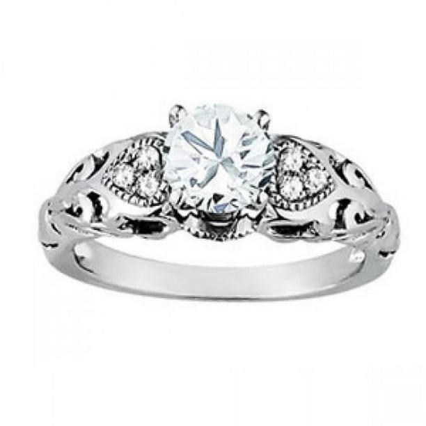 1.25 CT Round Diamond 14K White Gold Engagement Fancy Ring, Size 6.5