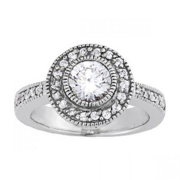 11058 1.50 CT Vintage Style Halo Round Diamond Engagement Ring, 14K White Gold - Size 6.5