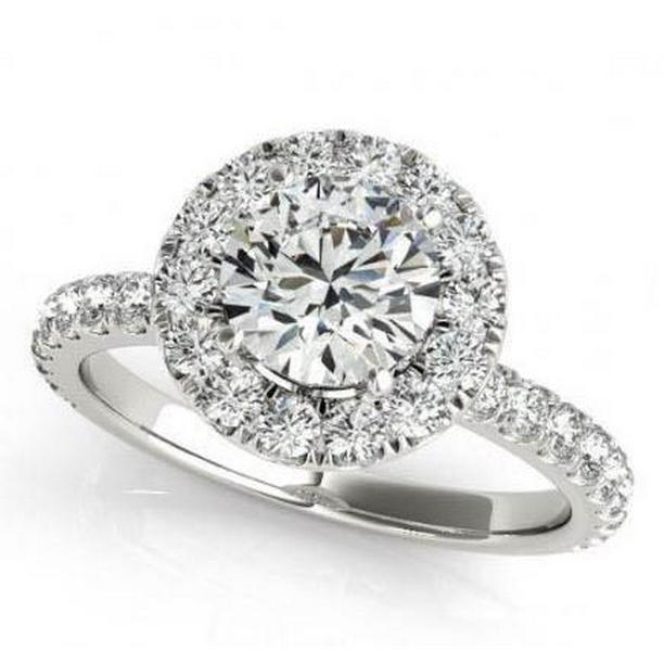 11135 2.00 CT Round Diamonds Halo Ring, 14K Solid Gold - Size 6.5