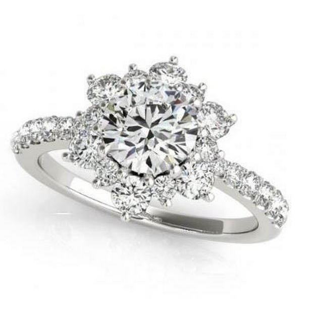 11141 2.25 CT Halo Round Diamond Flower Style Engagement Ring, 14K White Gold - Size 6.5