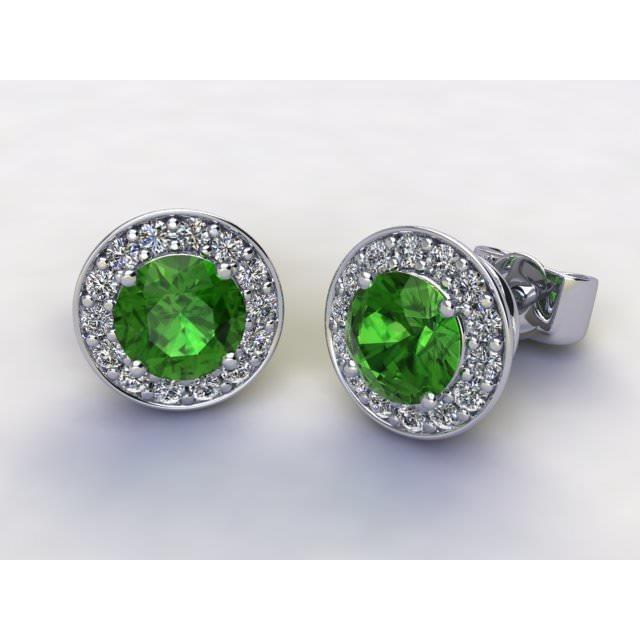 Picture of Harry Chad Enterprises 42410 7.20 CT Round Green Tourmaline Diamond Halo Stud Earrings