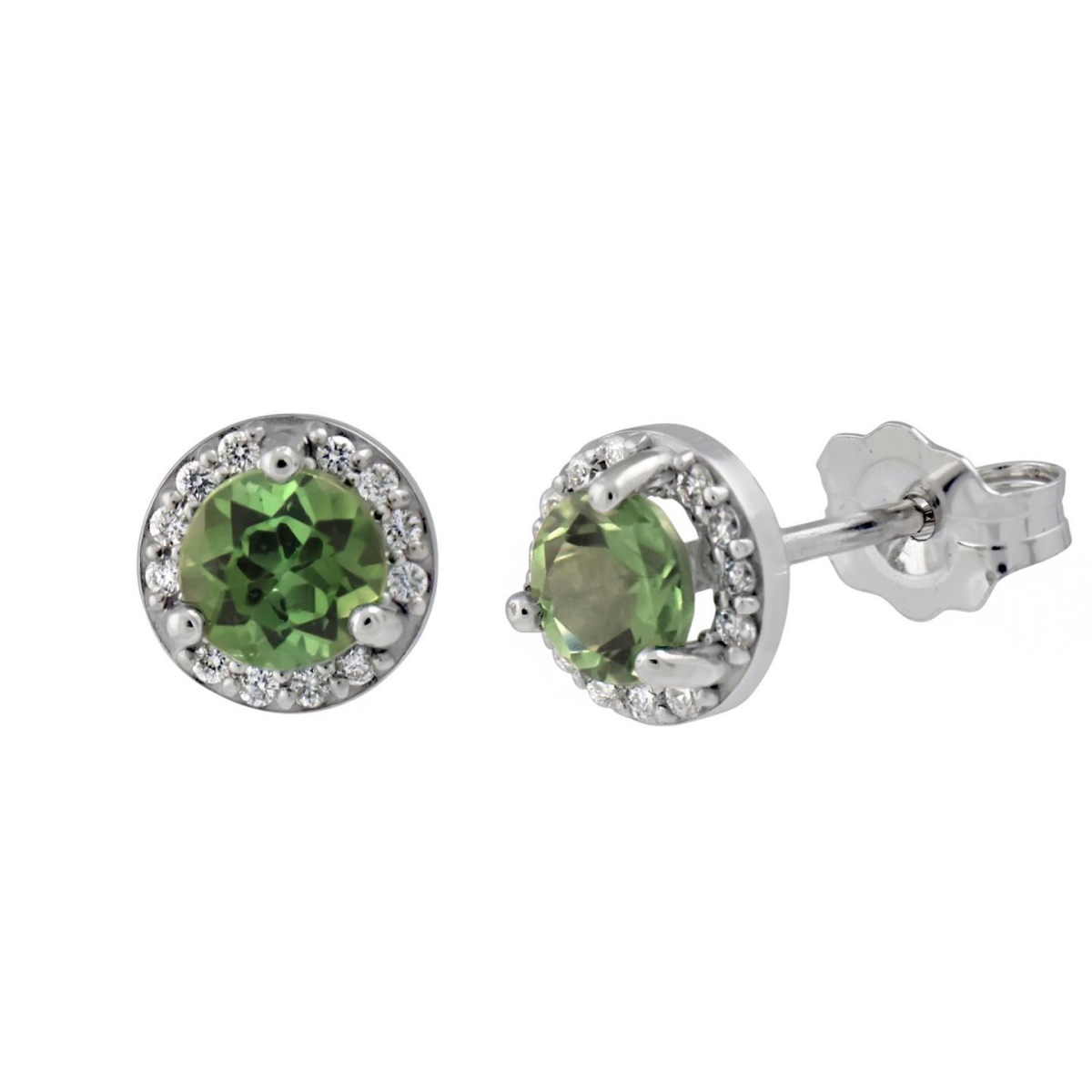 5.24 CT Round Green Tourmaline Diamond Stud Earring, 14K White Gold
