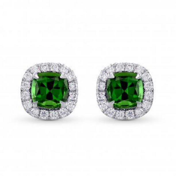 Picture of Harry Chad Enterprises 42417 13.40 CT Green Tourmaline Diamond Stud Halo Earring&#44; 14K White Gold