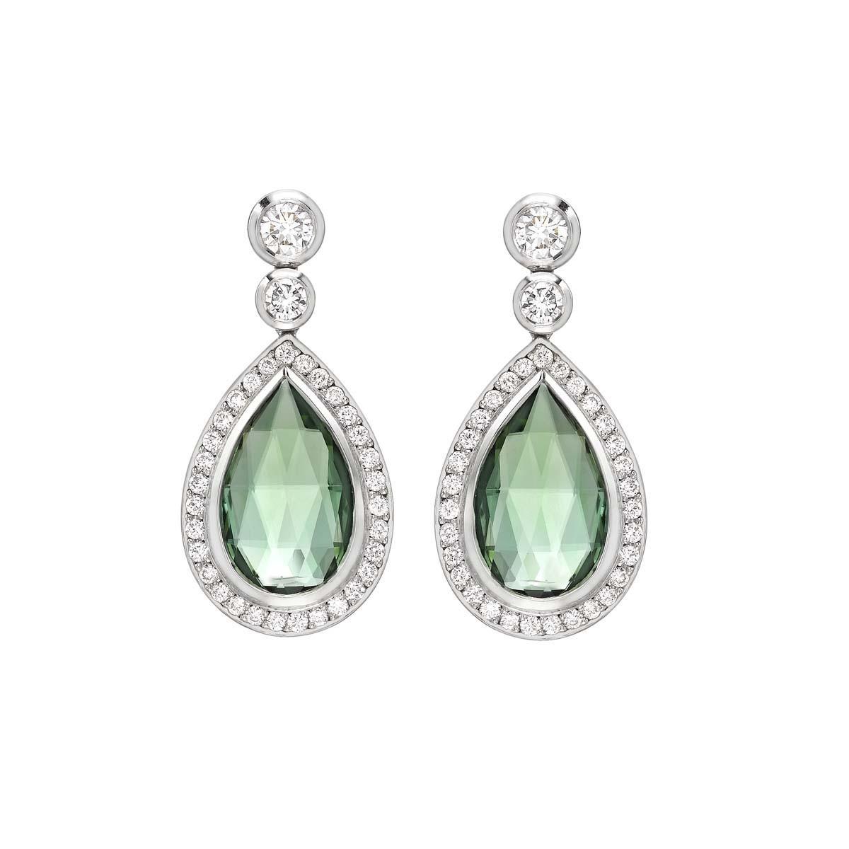 15.66 CT Green Tourmaline Diamond Drop Dangle Earring