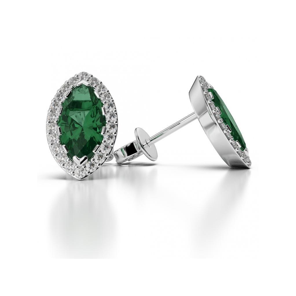 Picture of Harry Chad Enterprises 42441 3.44 CT Green Emerald with Diamond Stud Halo Earring&#44; 14K White Gold