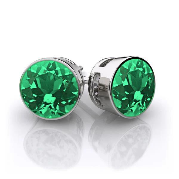 Picture of Harry Chad Enterprises 42447 8 CT Bezel Set Green Emerald Stud Earrings&#44; 14K White Gold