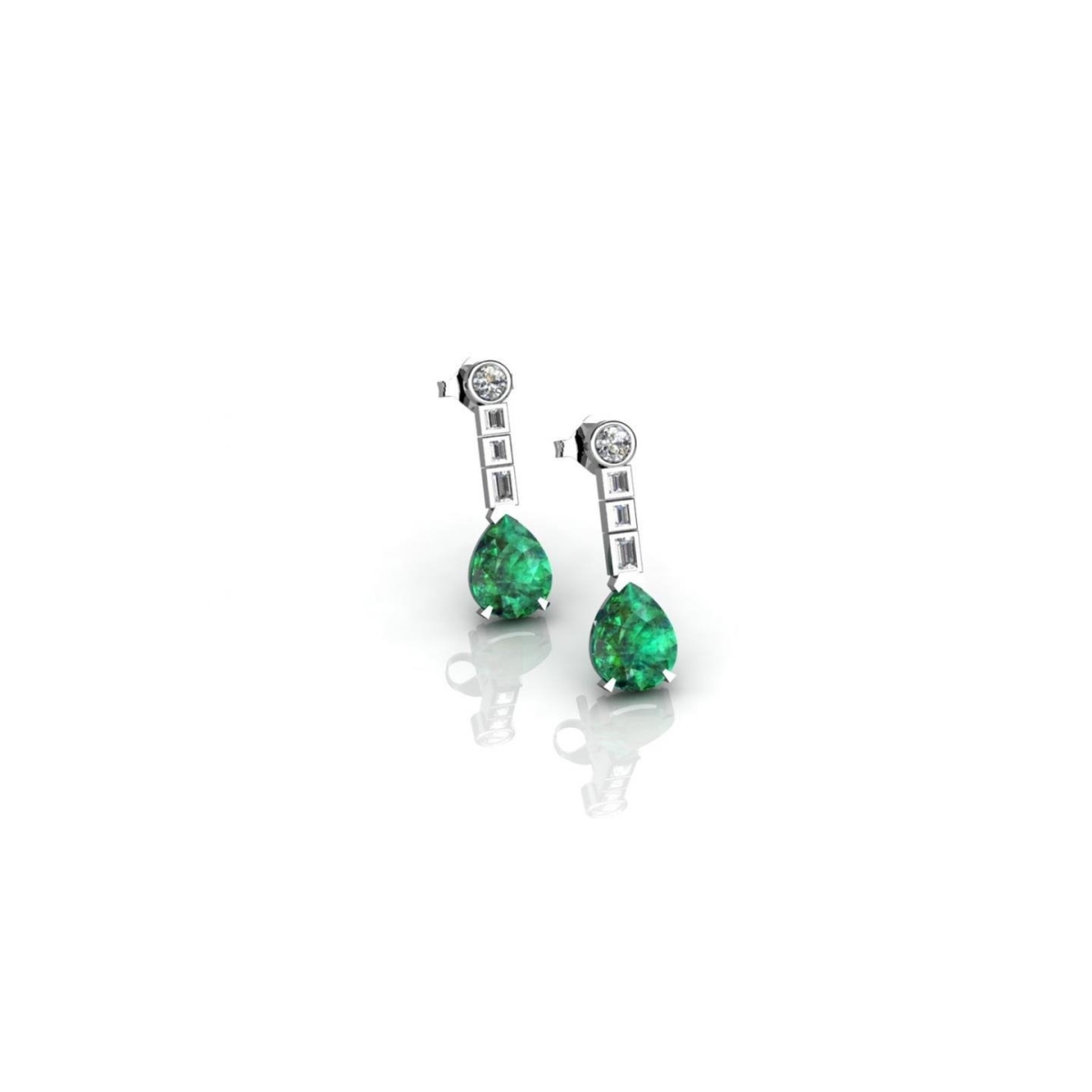 5.80 CT Green Emerald & Diamond Earrings, 14K White Gold