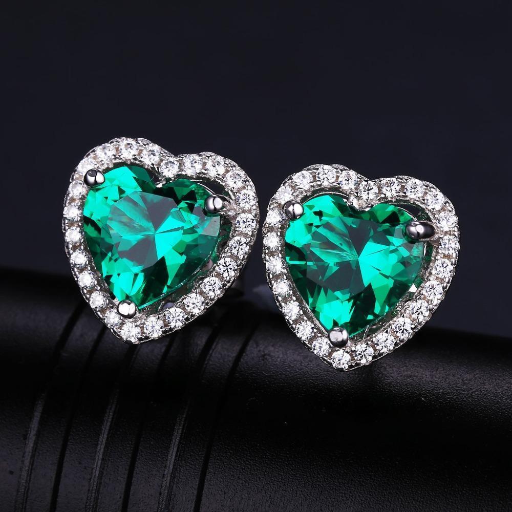 Picture of Harry Chad Enterprises 42482 8.48 CT Halo Heart Cut Green Emerald with Diamond Stud Earring