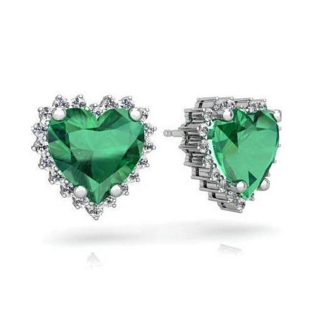 Picture of Harry Chad Enterprises 42498 8.40 CT Heart Emerald with Diamond Stud Earring&#44; 14K White Gold