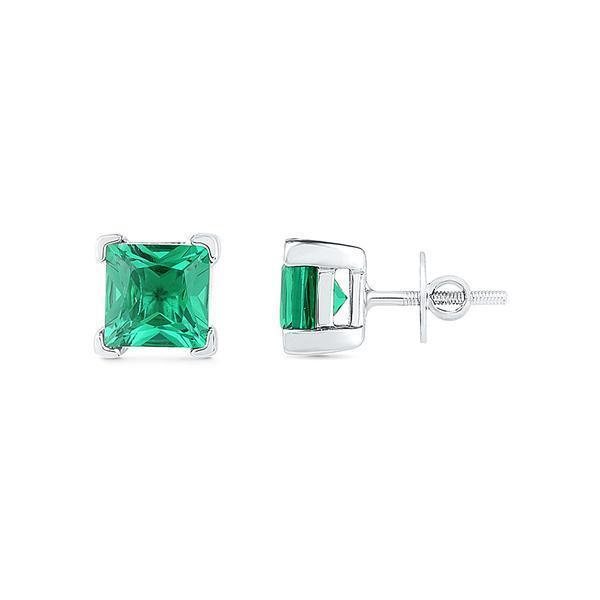 Picture of Harry Chad Enterprises 42502 6 CT Princess Cut Green Emerald Stud Earrings