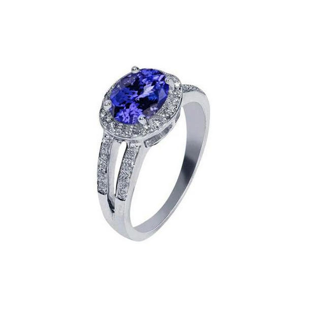 Picture of Harry Chad Enterprises 4378 3.50 CT Oval Tanzanite & Round Diamonds Engagement Ring&#44; Size 6.5