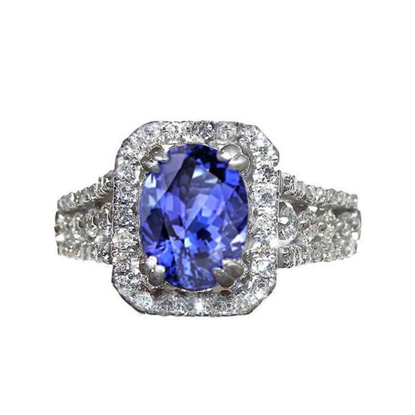 Oval Tanzanite & Round Pave Diamonds 5.70 CT Ring, 14K White Gold - Size 6.5