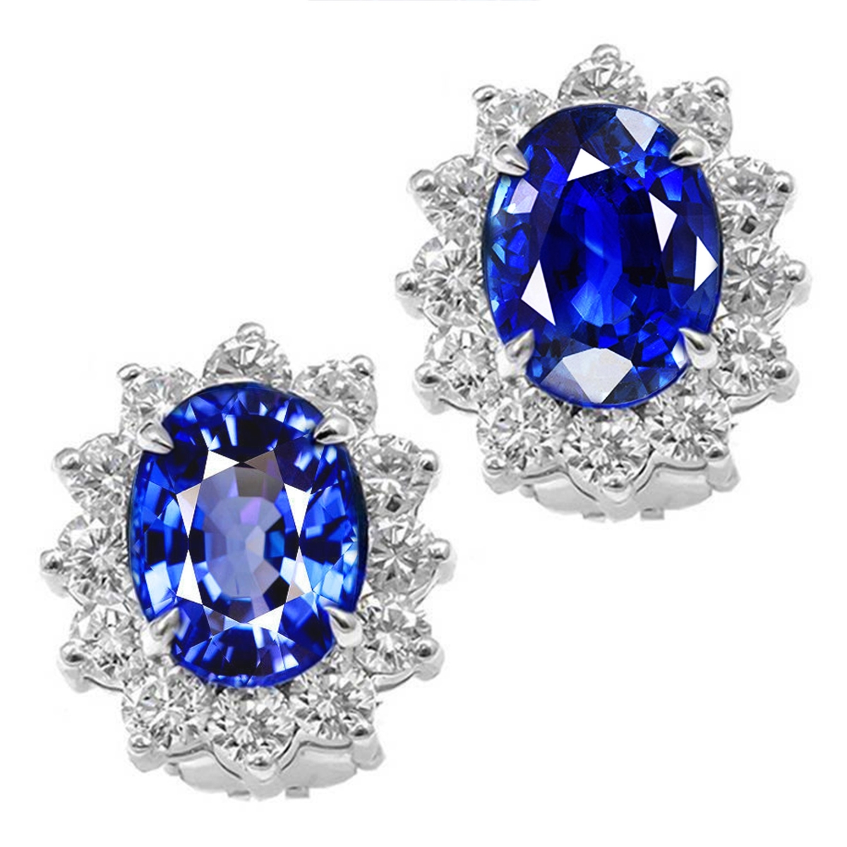 Picture of Harry Chad Enterprises 50080 6 CT Blue Oval Sapphire Round Diamond Cluster Earring