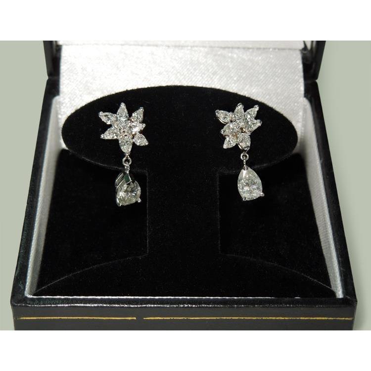 4 CT Pear Shape Marquise Diamond Dangle Hanging Earrings