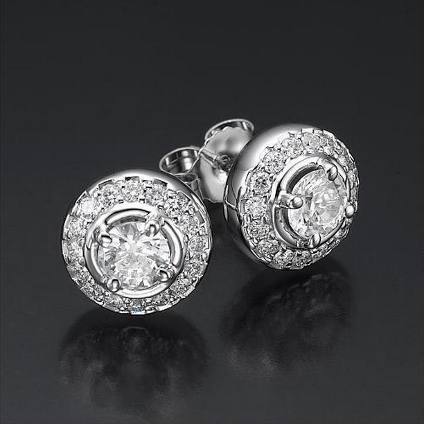 50104 2.32 CT Gorgeous Round Cut Diamonds Lady Stud Halo Earrings