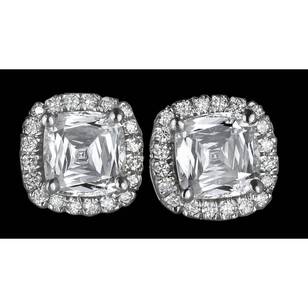 50120 3 CT Halo Diamond Stud Earrings, 14K White Gold