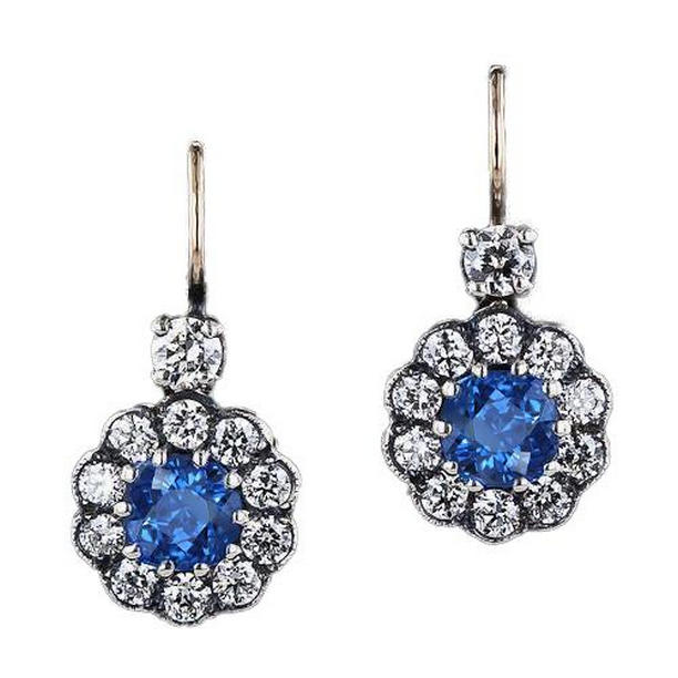 Picture of Harry Chad Enterprises 50131 3.50 CT Blue Cushion Sapphire Diamond Gemstone Drop Earrings