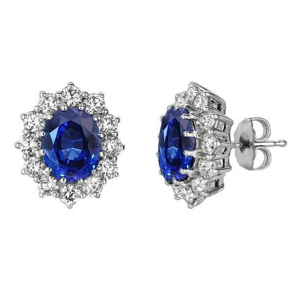 Picture of Harry Chad Enterprises 51078 7.04 CT Diamonds & Sapphire Stud Halo Earrings&#44; 14K White Gold