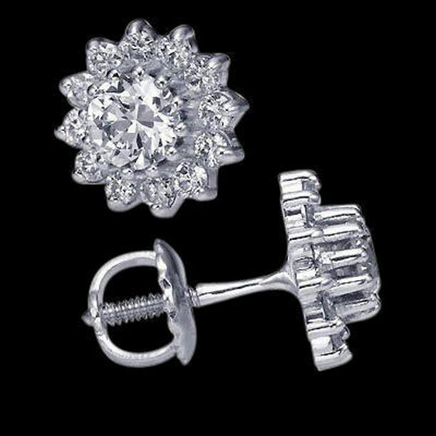 51108 Diamond 3.70 CT Screw Back Halo Stud Earrings