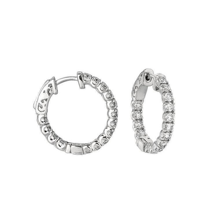 Prong Setting 1.51 CT Round Brilliant Diamond 5 Pointer Hoop Earring
