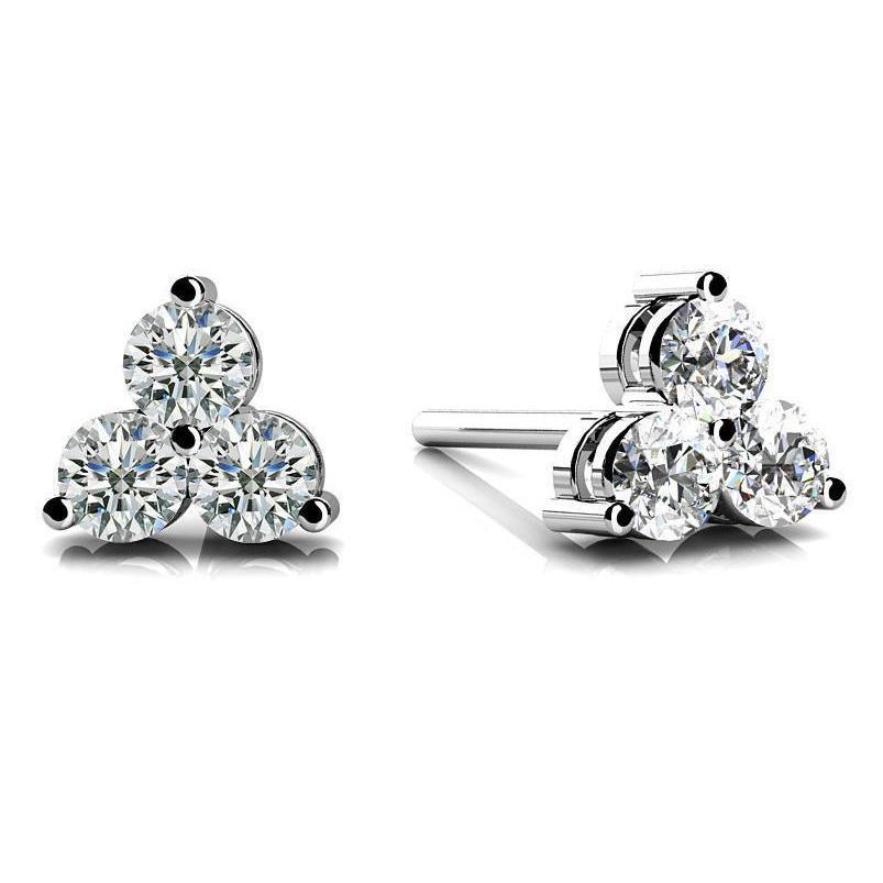 53669 Round Cut Sparkling 3 CT Diamonds Lady Stud Earrings, 14K White Gold